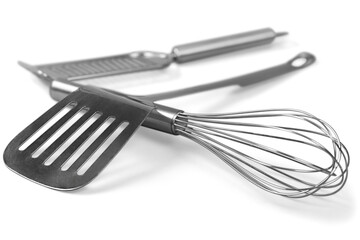 Kitchen steel tools isolated on white