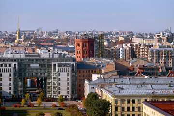 Beautiful European city in autumn time. The center of the old big city with residential buildings taken on a sunny autumn day.