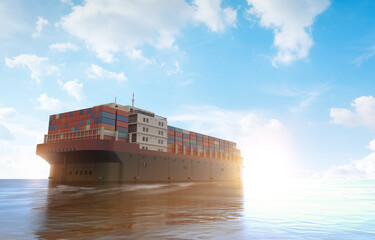 Cargo ship or vessel with containers in ocean