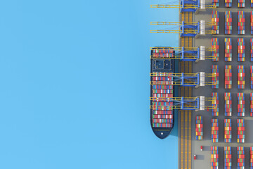 Cargo ship or vessel with containers at terminal port