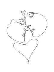 A Portrait of a couple is drawn in single line art style. Tattoo art. Printable art.