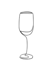 A wine glass is drawn in single line art style. Tattoo art. Printable art.
