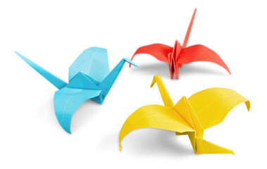 Chinese paper cranes isolated on white background