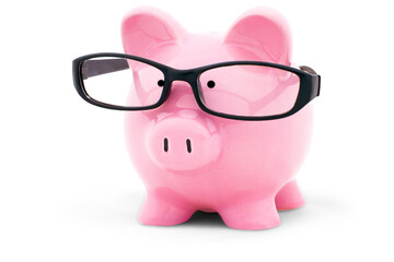 Piggy Bank Wearing Glasses Isolated