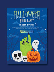 Halloween night party poster template. trendy Halloween flyer template. Halloween card printable template