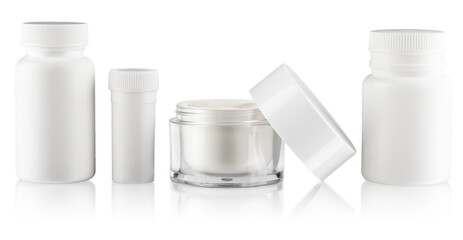 collection of  various beauty hygiene containers on white background. each one is shot separately