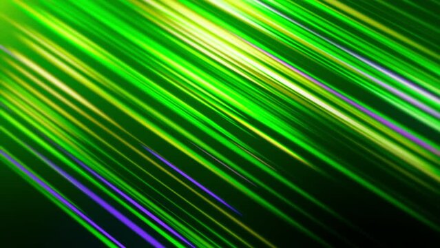 Green Abstract Background with Neon Moving Lines or Streaks of Light Flying in Fast Speed. Seamless Loop Animation. Speed of Light.