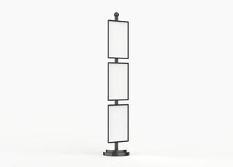 Realistic street billboard, vertical mockup. City light board with frame for outdoor commercial. Template screen for presentation, promotion, advertising and design. 3d illustration