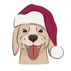 Cute dog in red hat. Funny Christmas greetings