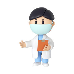 3D Doctor wearing mask holding document