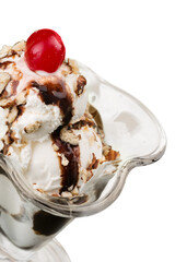 Ice cream sweet delicious dessert vanilla chocolate sauce isolated