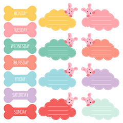 Cute paper notes. Stationary set. Scrapbook notes and cards.Printable planner stickers. To Do List note. Template for your message. Decorative planning element. Vector illustration.