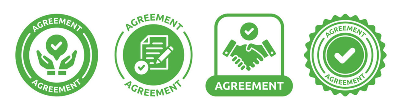 Agreement Label Icon Set. Business Contract Sign Collection.