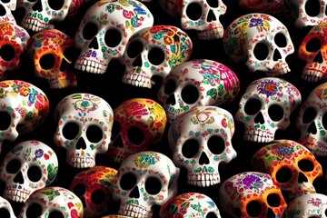 Fototapeta premium Day of the Dead Seamless Texture Pattern Tiled Repeatable Tessellation Background Image 