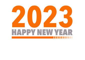 2023 New Year loading bar with orange color sign on white. Rectangle shape informs about speed progress for the coming of new year. Happy new year modern background.