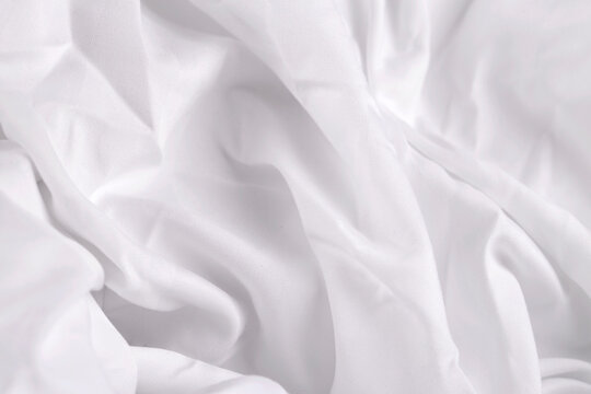 White Silk Or Satin Luxury Cloth Texture Background, Smooth Elegant Fabric Bed Sheet Texture