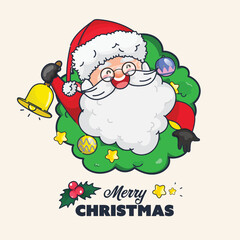 a wreat christmas doodle hand drawing with santa cluas vector illustration. Happy new year winter holiday.