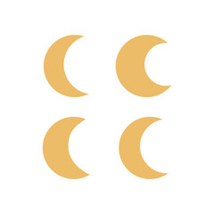 Flat vector hippy boho illustration. Hand drawn retro groovy crescent silhouette