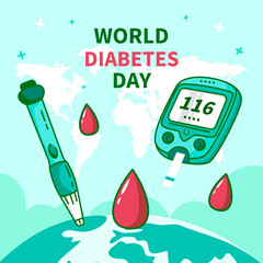 hand drawn flat world diabetes day illustration