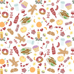 Seamless christmas pattern. New year background. Doodle illustration with christmas and new year icons