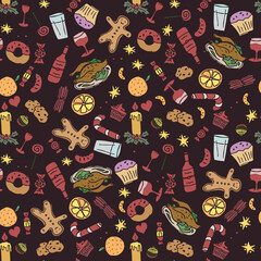 Fototapeta na wymiar Seamless christmas pattern. New year background. Doodle illustration with christmas and new year icons