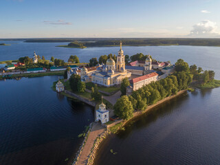 Obraz premium View from the height of the Nilo-Stolobensky Monastery in the July evening (aerial photography). Tver region, Russia