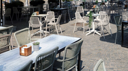 Empty cafe  on city street