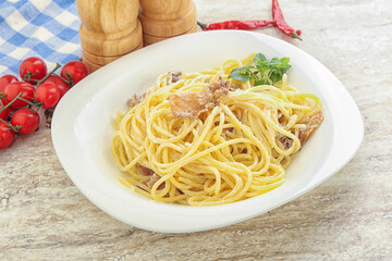 Spaghetti carbonara pasta with bacon
