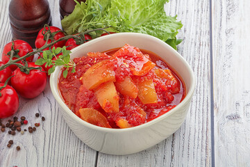 Hungarian lecho with tomato and paprika