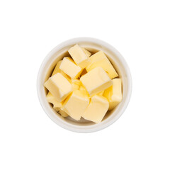 Butter. Isolated. Cake ingredients collection. In a bowl. Top view. Transparent background.