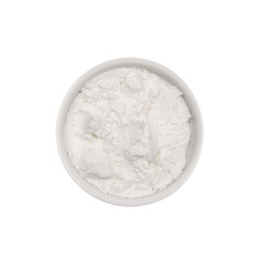 Corn starch. Isolated. Cake ingredients collection. In a bowl. Top view. Transparent background. Maizena