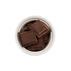 Chocolate. Isolated. Cake ingredients collection. In a bowl. Top view. Transparent background.