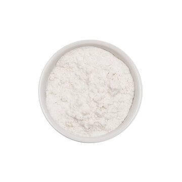 Flour. Isolated. Cake ingredients collection. In a bowl. Top view. Transparent background.