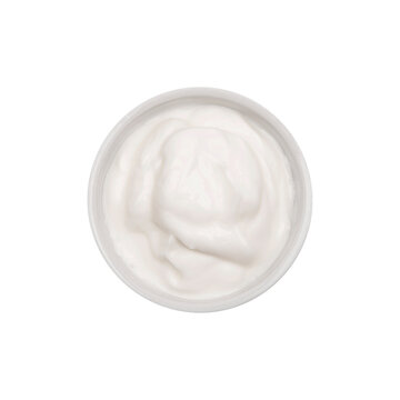 Sour cream. Isolated. Cake ingredients collection. In a bowl. Top view. Transparent background.