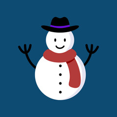 cute snowman wearing hat with scarf design illustration isolated on background