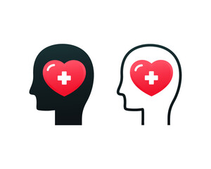 Human head with heart icon. Mental health. Illustration vector