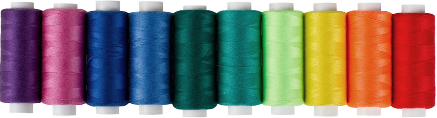 Multicolored spools of thread
