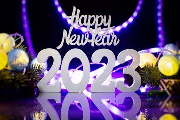 Merry Christmas and happy new year concept , Banner.Happy New Year 2023. A symbol from the number...