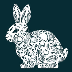 Graphic-drawn flower bunny. Abstract vector illustration.