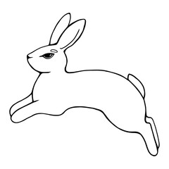 Line-drawn rabbit in a jump. Vector black and white illustration.