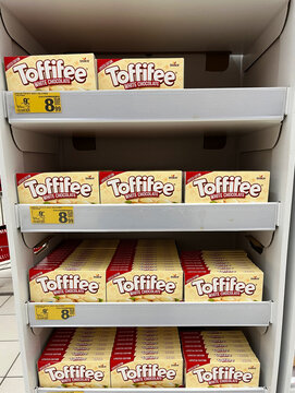 Poznan, Poland - 10.20.2022: Toffifee candies with white chocolate