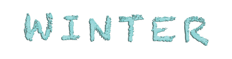 Green letter winter in 3D rendering cute cartoon style