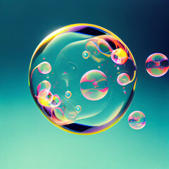 Very beautiful soap bubbles on a blue background like the sky.