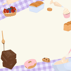 Bakery baking with checkered pattern background