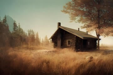 Fototapeta premium A cabin in the woods. 