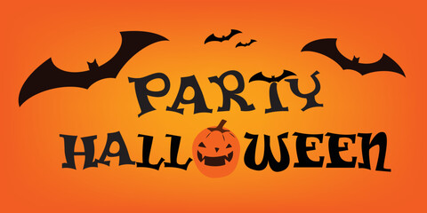 Party Halloween lettering with bats. Festive title for greeting card, invitation, party, poster, banner,