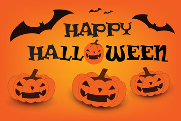 Happy Halloween lettering with bats. Festive title for greeting card, invitation, party, poster, banner