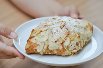 almond croissant or croissant , French croissant or french bread