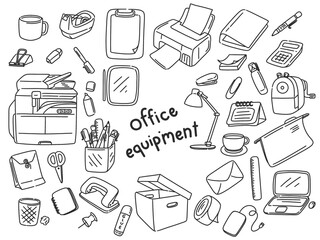 Office equipment tool and accessories isolated on white