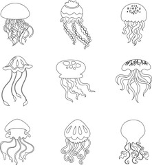 Jellyfish outline collection icon set